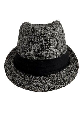 Vintage Tweed Fedora Hat By Madhatter LG/XL Grey Black Polyester Classic Style